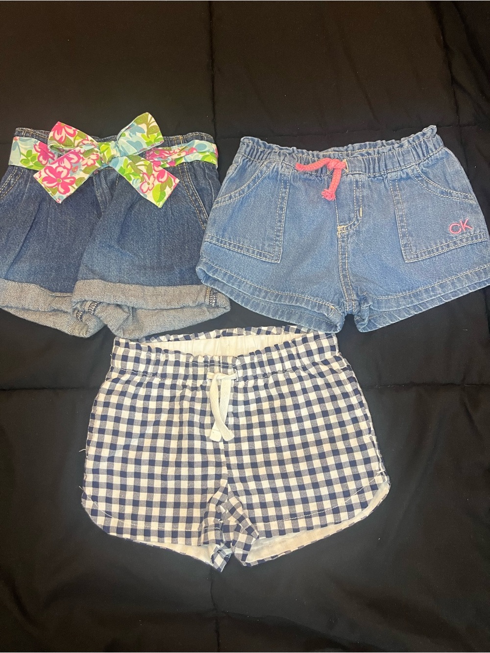 Bundle (3) Toddler Girls Shorts. Two Denim and One Gingham Shorts.